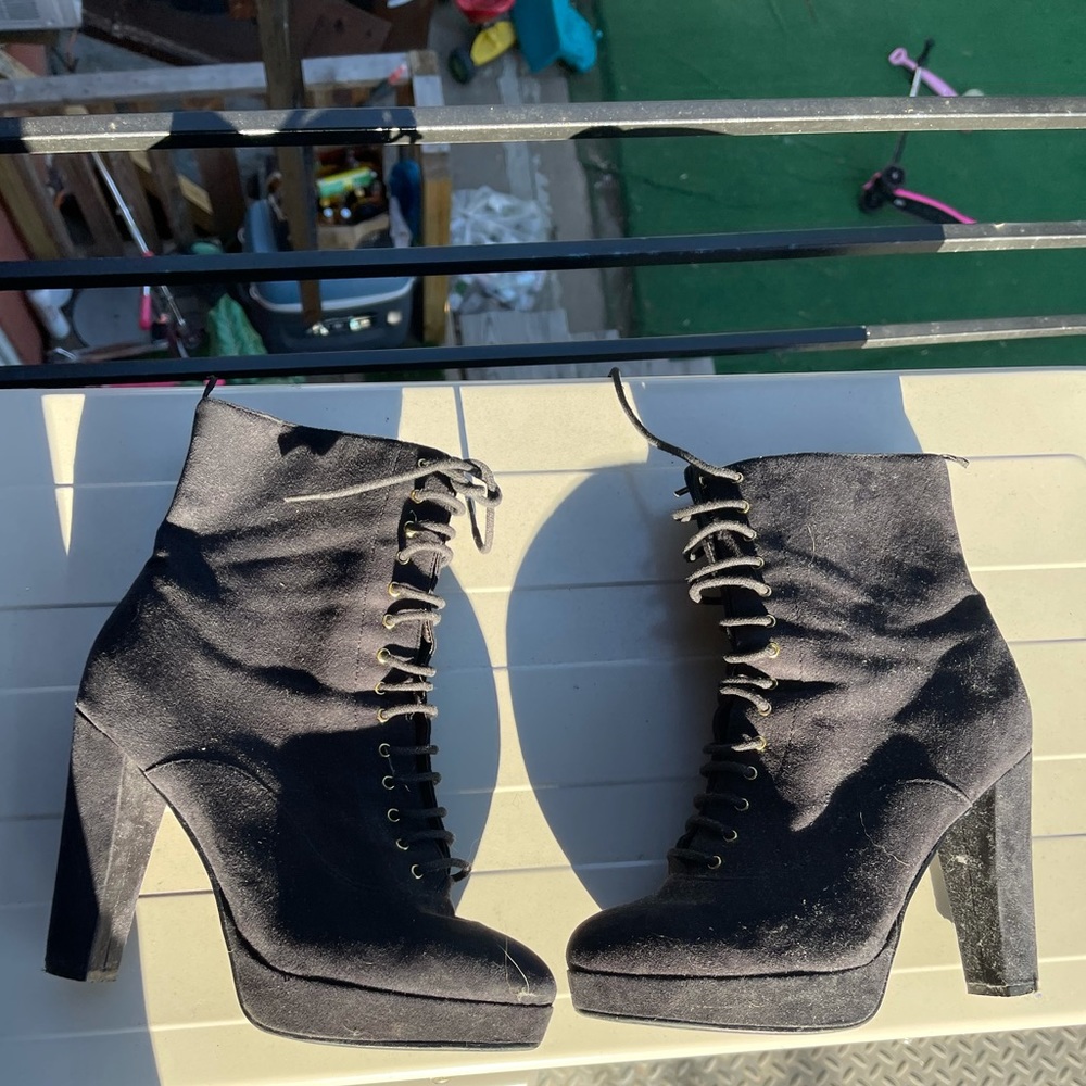 Faux suede high heeled boots